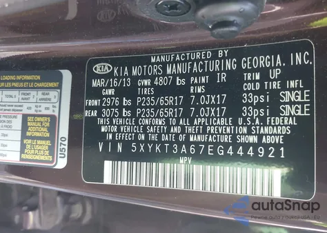 2014 Kia Sorento Lx from USA, damaged, VIN 5XYKT3A67EG444921